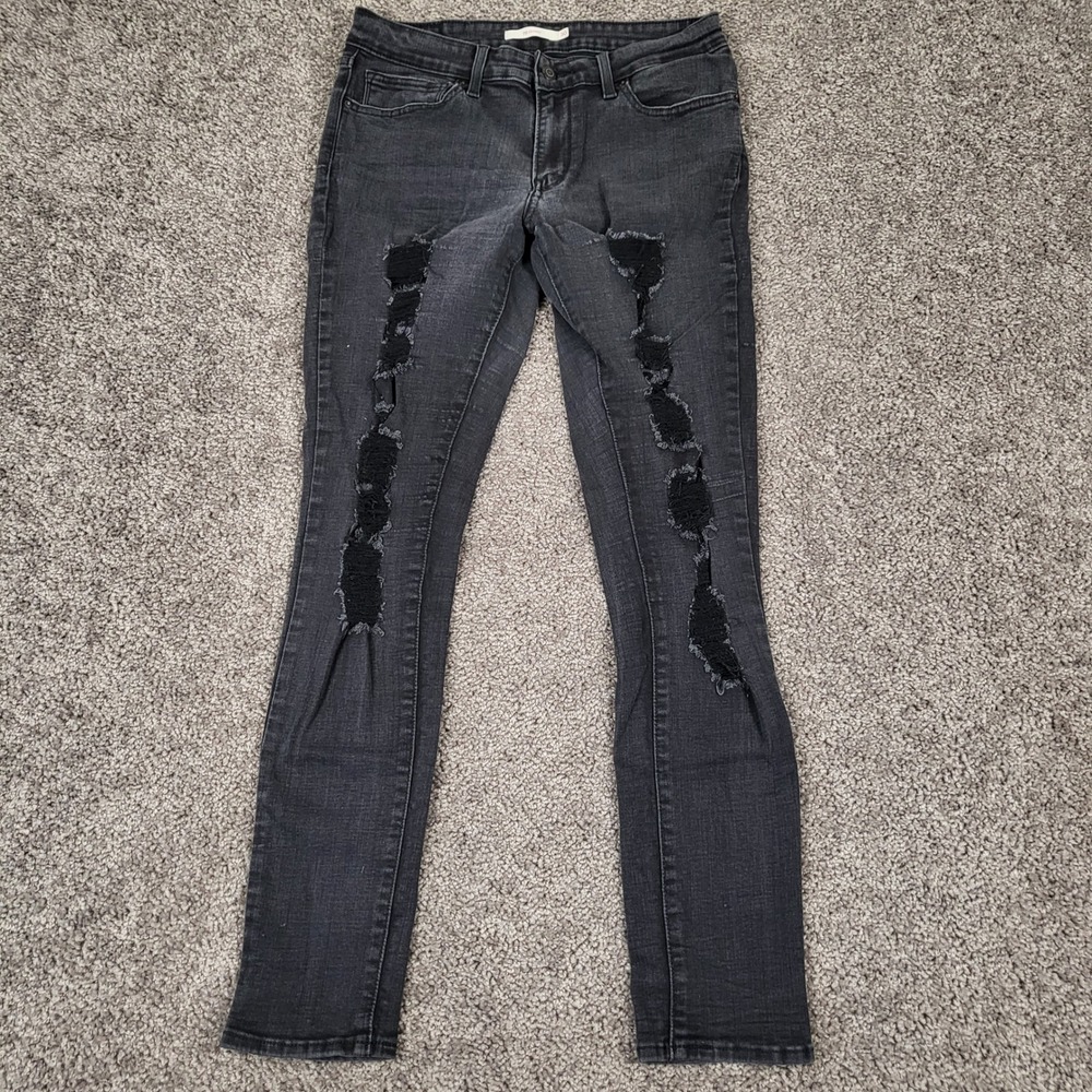 Levi's 711 Skinny Jeans Women 30‎ Black Good Distressed Shredded 18881-0291